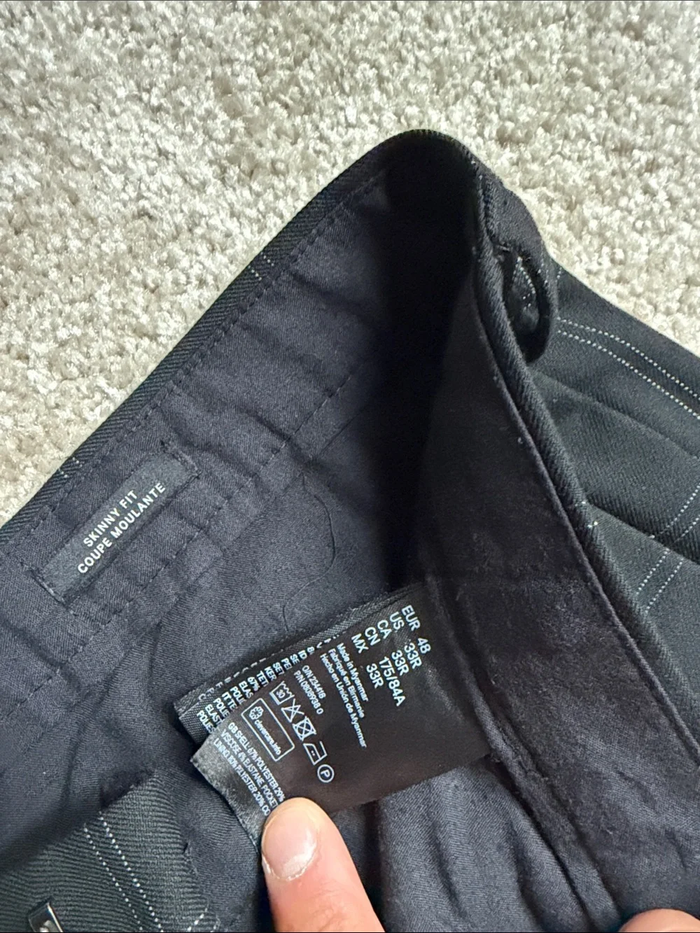 H&M Men’s Black Windowpane Skinny Fit Suit Jacket & Pants 33R